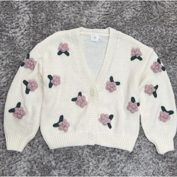 Luna Ivy Sweaters - Luna Ivy Floral Appliqué Cropped Cardigan Sweater Women’s Cottagecore Boho XS